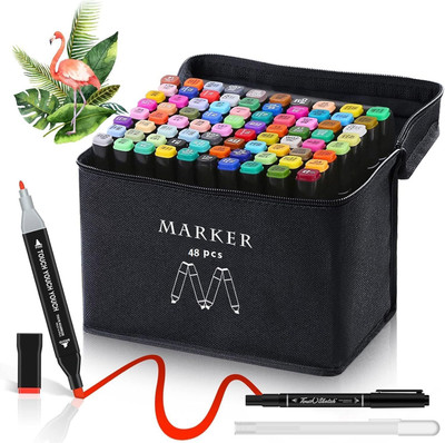 CITYCART Dual Tip Art Markers-48 48 PCS Bullet and Calligraphy Alcohol Ink Marker Nib Nib Sketch Pens(Set of 1, Multicolor)