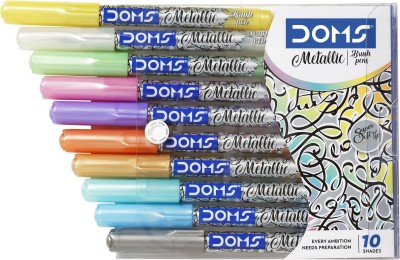 DOMS Metallic Brush Pen (10 Shades) Super soft brush tip Nib Sketch Pens(Set of 1, Multicolor)