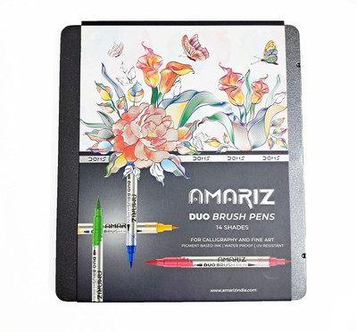 DOMS DOMS AMARIZ DUO BRUSH PEN 14 BRUSH Nib Sketch Pens(Set of 1, Multicolor)