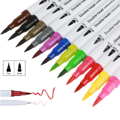 feelhigh 12 Dual Head Water Based Drawing Soft Brush Fineline Tip Color Pen Set fine Nib Sketch Pens(Set of 12, Multicolor)
