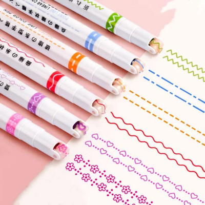 Extraposh Linear Roller Color Pens with 6 Different Curve Shapes Fine Tips CIRCULAR Nib Sketch Pen(Multicolor)
