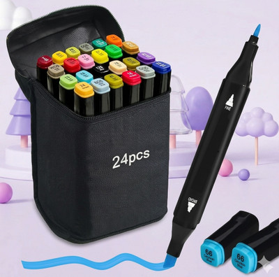 3D METRO SUPER STORE Marker Pen 24 PCS Drawing set Nib Sketch Pens  with Washable Ink(Set of 1, Multicolor)