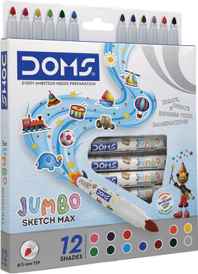 DOMS JUMBO SKETCH MAX | 5mm BOLD TIP | 12 SHADES | BOLD Nib Sketch Pen(Multicolor)