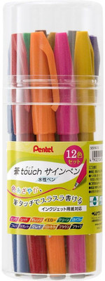 PENTEL Fude Touch Arts Bold Colours Water Based Brush Sign Pen(SES15C-12)| For Modern Fine & Flexible Brush Tip Nib Sketch Pens  with Washable Ink(Set of 12, Multicolor)