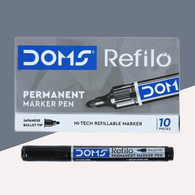 DOMS DOMS Refilo Non- White Board Marker Bullet Tip Nib Sketch Pens(Set of 10, Black)