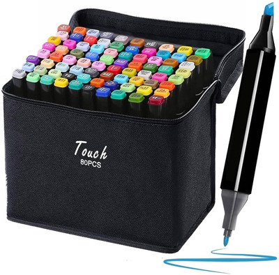 VIRZA TRADE 80 80 Pcs Dual Tip Marker Pen Set – Alcohol-Based Art Markers with Carrying Case Nib Sketch Pens(Set of 80, Multicolor)