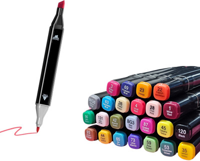 KOTHIA Dual Tip Art Markers-24 K 029 24 PCS Bullet and Calligraphy Alcohol Ink Marker Nib Sketch Pens(Set of 24, Multicolor)