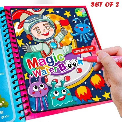 ZURU BUNCH Magic Water Quick Dry Book Water Coloring Book Doodle or Magic Pen Painting_2PCS Water Filling and Coloring Book Nib Sketch Pens  with Washable Ink(Set of 2, Multicolor)