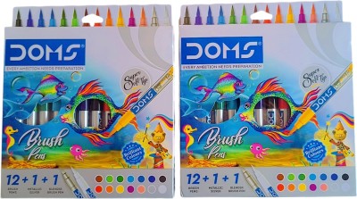 DOMS Brush Pens Tip Nib Sketch Pens  with Washable Ink(Set of 2, Multicolor)