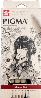 SAKURA Pigma micron pens 005/01/05/08/GellyRoll 0.5mm Nib Sketch Pens(Set of 6, Black)