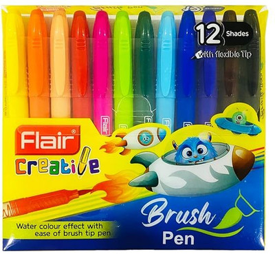 SunriseTrading Flair Creative Brush Pen 12 shades Nib Sketch Pens Round Nib Sketch Pens(Set of 12, Multicolor)