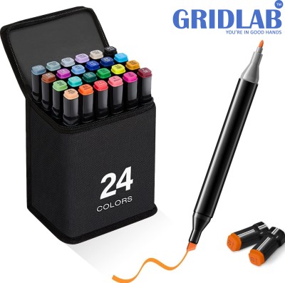 Gridlab Dual Tip Art Markers-24 Colour With Carrying Case For Painting Dual tip Nib Sketch Pens(Set of 24, Multicolor)