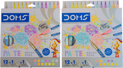 DOMS Pastel Brush Pens Tip Nib Nib Sketch Pens  with Washable Ink(Set of 2, Multicolor)