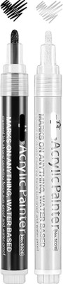 feelhigh 2 coolor Black and White Nib Sketch Pens(Set of 2, Black, White)