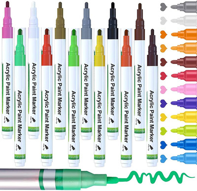 TECH-LOBBY Acrylic Jet Marker Super Smooth Finishing Nib Sketch Pens  with Washable Ink(Set of 12, Multicolor)