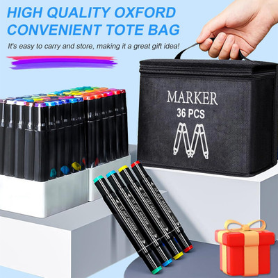 Belanto Dual Tip 36 Color Art Markers With Carrying Case For Kids Adult Painting Drawing Twin Head Chisel & Ultra Fine Permanent Colouring Marker Pens Nib Sketch Pens(Set of 36, Multicolor)