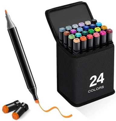 Lootwagon for Drawing Sketching Adult Colouring & Illustration with cover smooth dual head and easy to murge colour Nib Sketch Pens(Set of 24, Multicolor)
