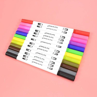 Mr. Auen 12 Colors Dual Tip Art Marker Fine & Brush Nib Nib Sketch Pen(Multicolor)