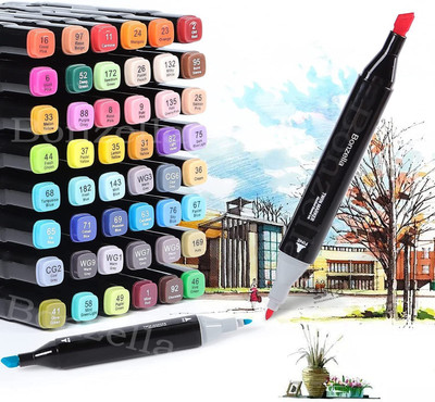 PRIYAM ENTERPRISE 48 PCS Markers Dual Tips Permanent Art Markers Pen (Set of 48, Multicolor)