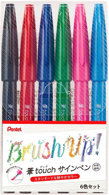 PENTEL Fude Touch Arts Bold Colours Water Based Brush Sign Pen(SES15C-6STA)| For Modern Fine & Flexible Brush Tip Nib Sketch Pens  with Washable Ink(Set of 6, Multicolor)