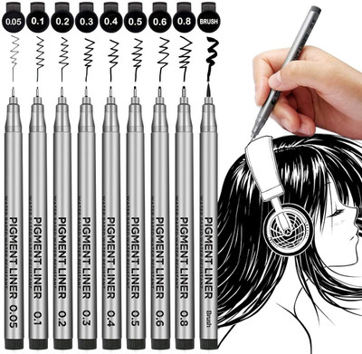 Definite Pigment Liner Ultra Fine Point Pen Nib Sketch Pens(Set of 1, Black)