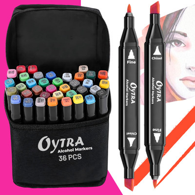 ARTYO Dual Tip Bullet and Calligraphy Alcohol Ink Marker Nib Sketch Pens(Set of 36, Multicolor)