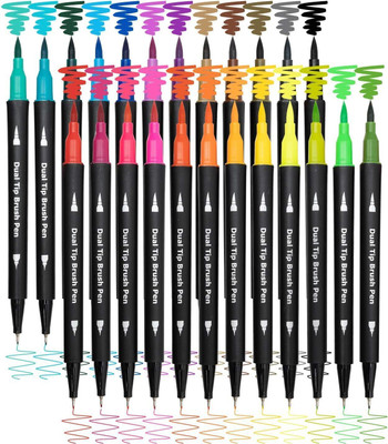 Harinder Double Side Marker Brush & Fine Tip Nib Sketch Pens(Set of 24, Multicolor)