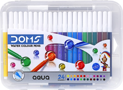 DOMS Aqua Water Colour Pen Set of 24 Shades | Washable & Vibrant Colors Tip Nib Nib Sketch Pens(Set of 1, Multicolor)