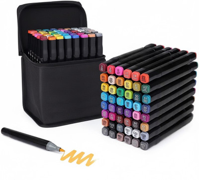 ZILLTOYIN Dual Tip Art Markers-48 48 PCS Bullet and Calligraphy Alcohol Ink Marker Nib Nib Sketch Pens(Set of 48, Multicolor)