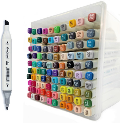 TouchCool Touch Cool Dual-tip Colorful Alcoholic Art Professional Markers with Dual Nib - Normal Round & Slanting Chisel Nib Sketch Pens(Set of 100, Popular for Manga Anime Drawing Illustrations & Fashion Designing)