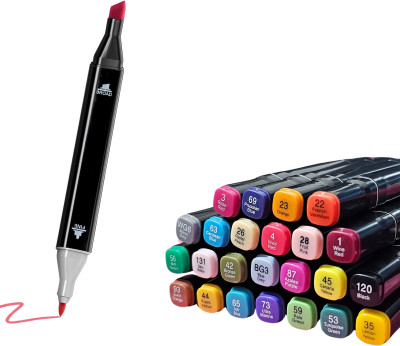 KOTHIA Dual Tip Art Markers-24 K 529 24 PCS Bullet and Calligraphy Alcohol Ink Marker Nib Sketch Pens(Set of 24, Multicolor)