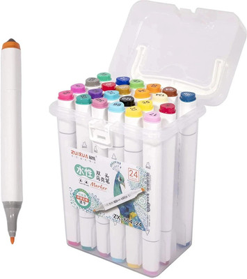 QUICKNEED Double Sided Art Marker Pens For Drawing Peacockey Dual Tip Nib Sketch Pens(Set of 24, Multicolor)