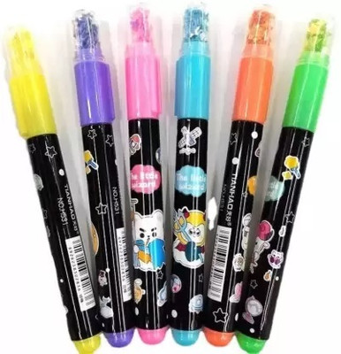 TKH Star Glitter Shape Highlighter Set of 6 NA Nib Sketch Pen(Multicolor)