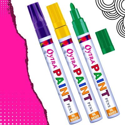 OYTRA Oil Based Permanent Marker Pens for Glass Wood Metal 3.0 mm Medium Tip Nib Sketch Pens(Set of 3, Purple, Yellow, Green)