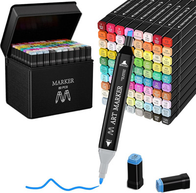 Belanto Dual Tip 80 Color Art Markers With Carrying Case For Kids Adult Painting Drawing Twin Head Chisel & Ultra Fine Permanent Colouring Marker Pens Nib Sketch Pens(Set of 80, Multicolor)