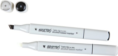 BRuSTRO Alcohol Based Marker Twin Tip Nib Sketch Pens(Set of 2, Black & Colourless Blender)