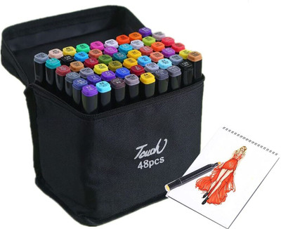 kayru Brush Markers, Art Markers Sketch Pens With Dual Tips Fine And Broad Chisel Sketch Pens Nib Nib Sketch Pens(Set of 48, Multicolor)