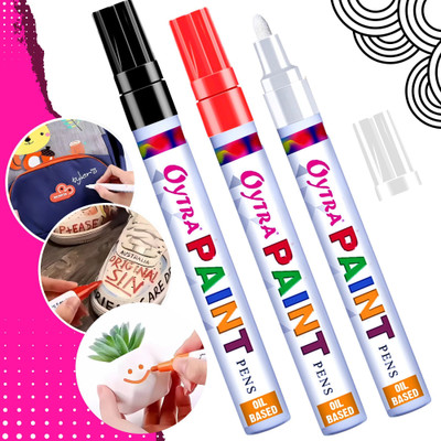 OYTRA Paint Marker Pens Permanent Waterproof Oil Based Markes Individual pens Works and All Surfaces, Wood, Fabric, Steel, Glass Nib Sketch Pens(Set of 3, Black, White, Red)