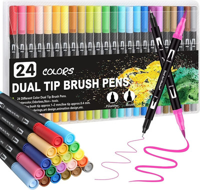 HEZON Double Head Colour Pen + Highllighter Double Head Pen and Brush Nib Nib Sketch Pens(Set of 1, Multicolor) HEZON Double Head Colour Pen + Highllighter Double Head Pen and Brush Nib Nib Sketch Pens(Set of 1, Multicolor)
