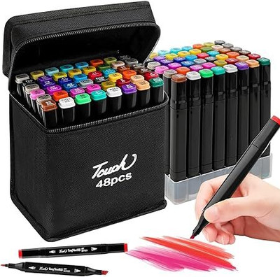Bluedeal Dual Tip 48 PCS Bullet and Calligraphy Alcohol Ink Marker Nib Sketch Pens(Set of 48, Multicolor)