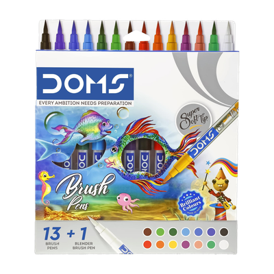 DOMS 14 Shades Brush Pen Box Pack Brush Tip Nib Sketch Pens(Set of 1, Multicolor)