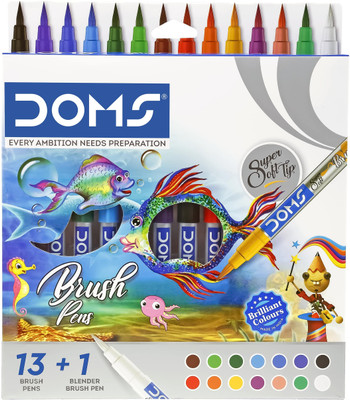 DOMS 14 Shades Brush Pen Box Pack Brush Tip Nib Sketch Pens(Set of 1, Multicolor)