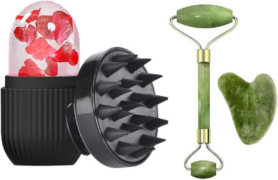 RUGY acial Massager Jade Roller & Gua Sha Tool Natural Himalayan Stone For Face Neck Healing Skin Wrinkles & Serum Application Hair Scalp & Ice Massager Combo Offer(100 g)