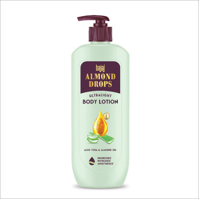BAJAJ Almond Drops Ultralight Body Lotion, Hydration-Aloe Vera, Almond Oil & Vitamin E(400 ml)