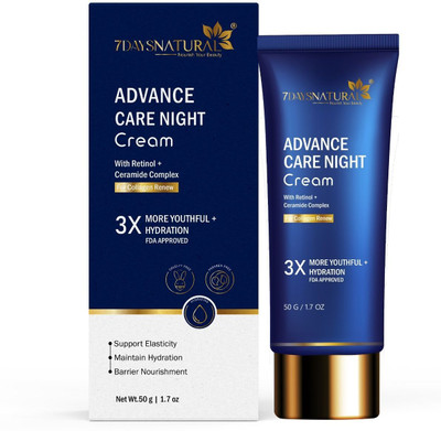 7days natural Advance Care Night Cream With Retinol Ceramide Complex For Collagen Renew 3X More Yothful Hydration(50 g)