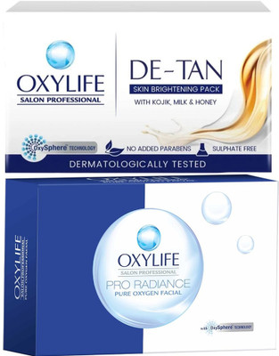 Oxylife De-Tan Skin Brightening Pack + Pro Radiance Oxygen Facial Kit | Bridal Glow | Paraben & Sulphate Free(118 g)