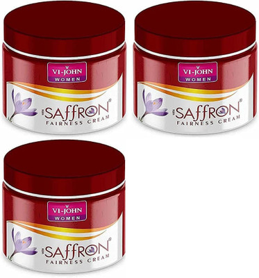 VI-JOHN Advanced Saffron Fairness Cream for Uneven Skin Tone | Chemical Free Face Cream for Radiant Glow and Dark Spots (All Type Skin) (Red)-(Pack of 3)(50 g)