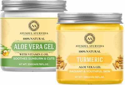 Ayusoul Ayurveda Aloevera Gel with Transparant Gel & Turmeric Extract Gel Pack of 2(400 g)
