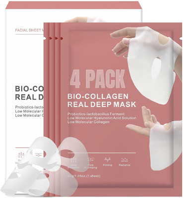 Effara Bio-Collagen Overnight Face Mask | Korean Glass Skin Hydrogel Mask for Deep Hydration [PACK OF 4](100 ml)