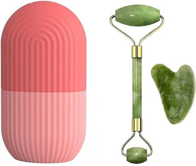 BeUcare Gua Sha Stone & Ice Roller Set Facial Roller Natural Stone Jade Roller For Skin(200 g)